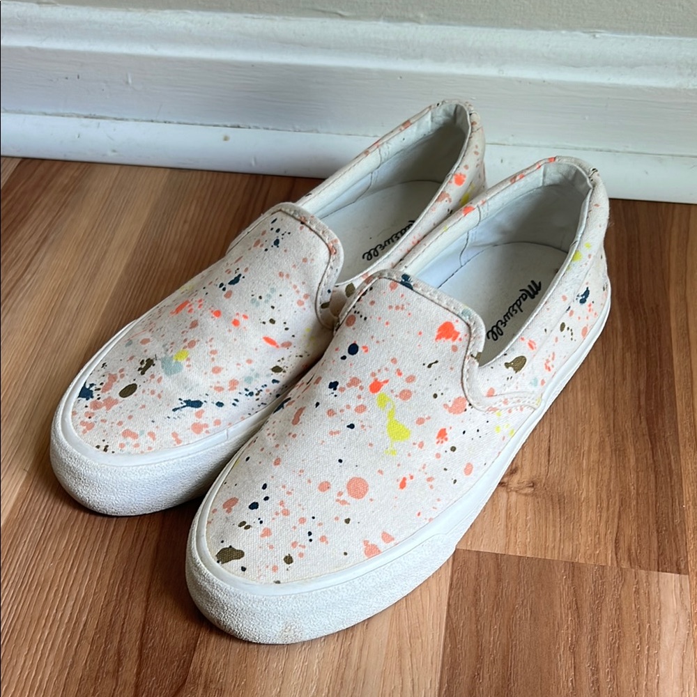 Madewell Womens Sidewalk Slip-On Sneakers in Paint Spattered Recycled Canvas - Picture 2 of 10